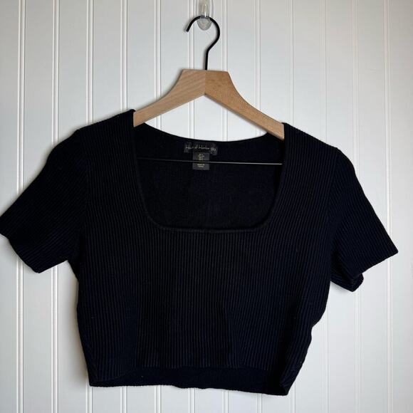 House of Harlow 1960 Tops - House Of Harlow Square Neck Ribbed Fitted Cropped Short Sleeve Women’s Size L